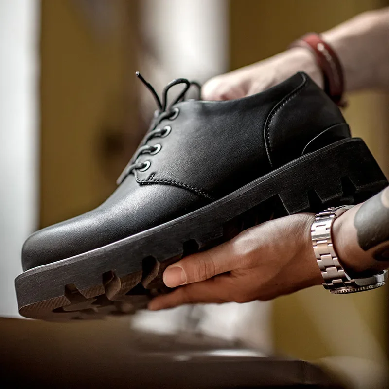 Men's Derby Shoes Maden Matte Autumn Casual Thick Sole Leather Shoes Retro Versatile Low Top