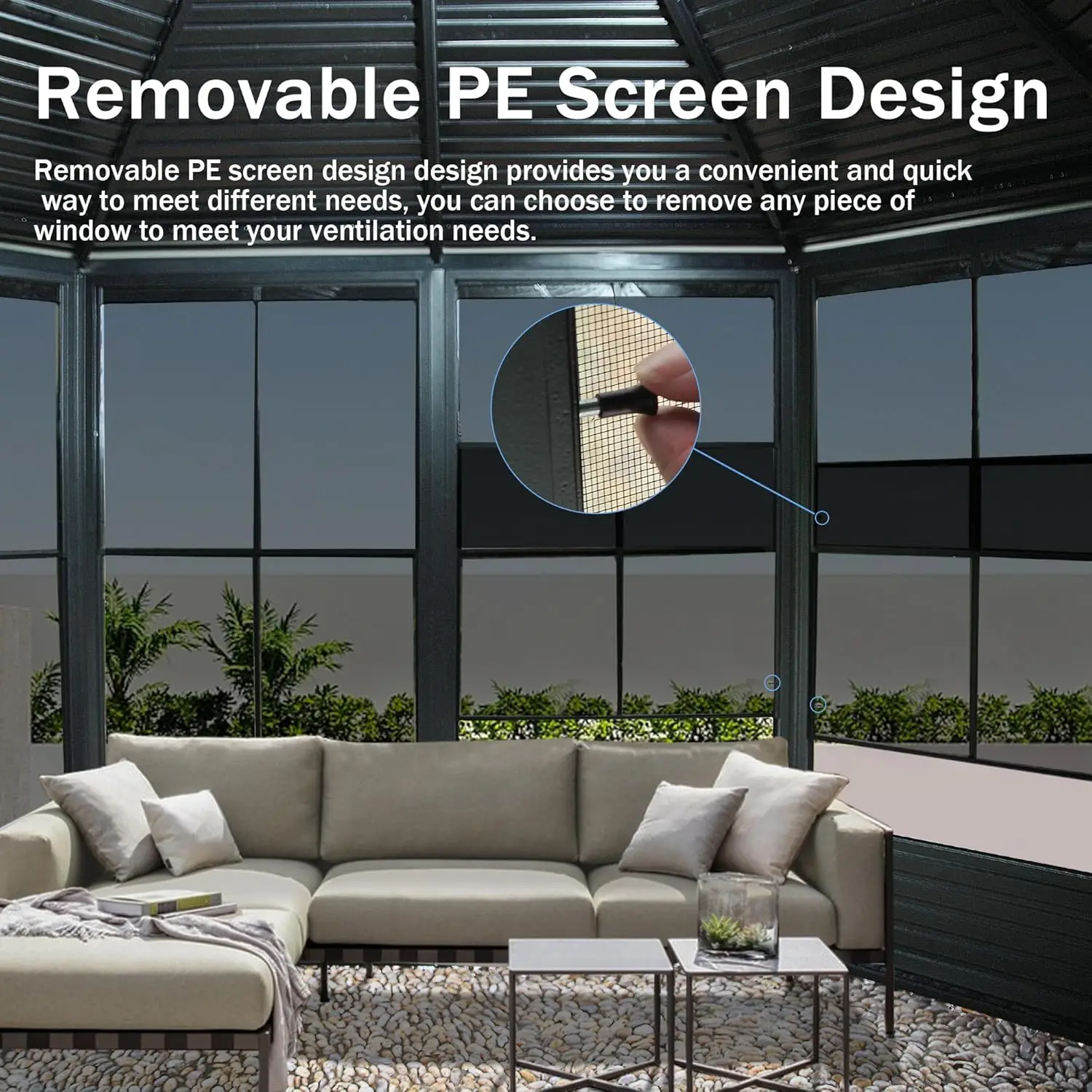 Domi 13 x 13 Sunroom Octagonal Solarium,Screen Houses for Outdoors Backyard with Lockable Sliding Door,Moveable PC Screen