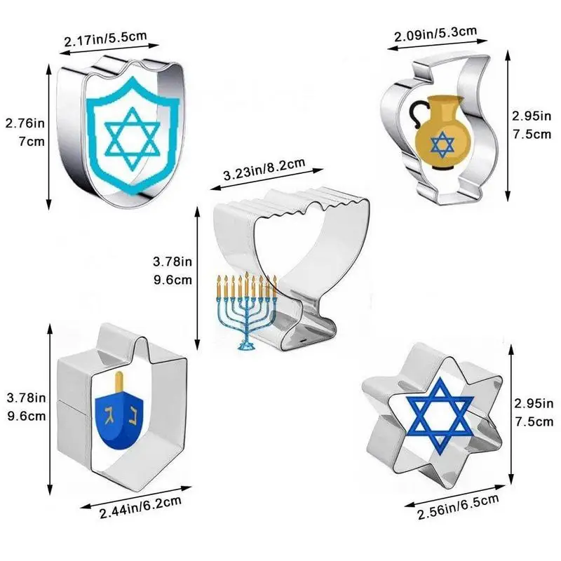 Cookie Cutter Baking Mold Cookie Mould 5pcs Hanukkah Cookie Mould Cookie Tools Jewish Day Set Stainless Steel Gyro Book Roll Die Cutting Molds