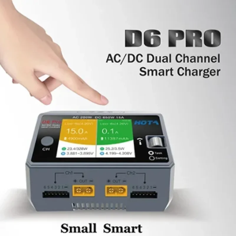 HOTA D6 Pro 200W AC/650W DC Dual Channel Wireless Battery Charger for LiPo LiHV NiMH NiCd RC Drone
