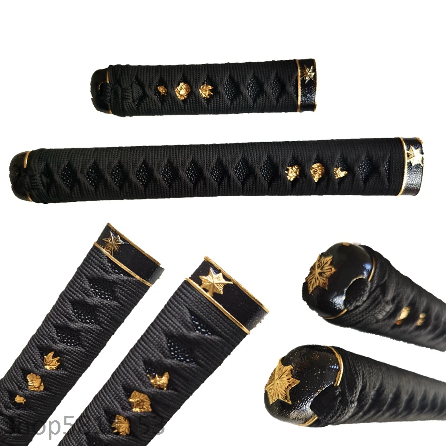 

15cm and 26cm alloy Two-colored leaves fuchi handle black sago For Japanese katana sword tanto