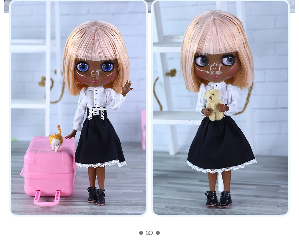 Nevaeh – Premium Custom Neo Blythe Doll with Multi-Color Hair, Black Skin & Shiny Cute Face 8