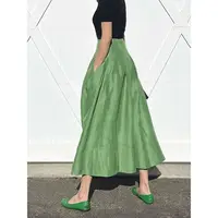French elegant retro green umbrella skirt, temperament high-waisted slim fluffy skirt, ladies half skirt - Image 2