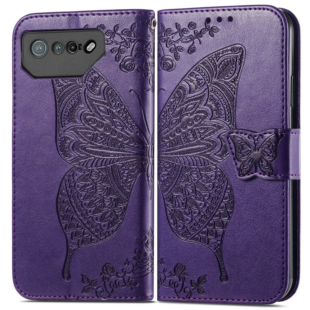 Rog Phone 7 5G 2023 Book Cover Butterfly Leather Wallet Emboss Funda For Asus Rog Phone 6 Pro Flip Case Capa Phone6 D Phone7 6D