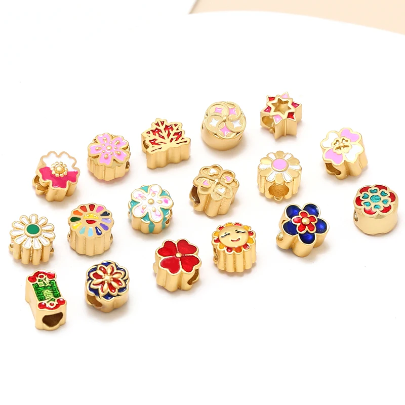 2Pcs Copper Plated Real Gold China Wind Sand Golden Flower Copper Beads Diy Handmade Jewelry Bracelet Hair Accessories Materials