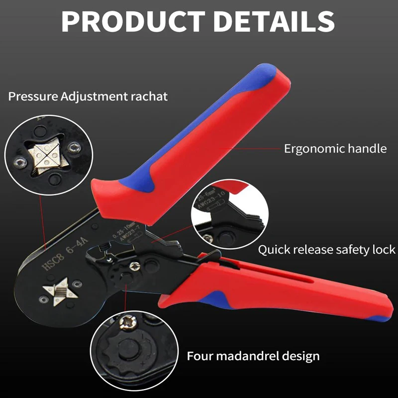 Tubular Terminal Crimping Pliers Tool Kit HSC8 6-4A 0.25-10mm2/6-6A 0.25-6mm2 High Precision Tool Ferrule  Electrician Clamp Set 5