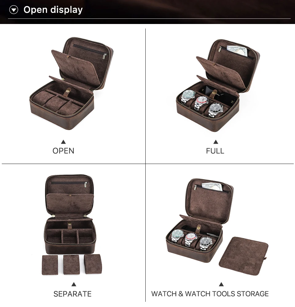 Travel Watch Organizer | Premium Retro Genuine Leather Travel Organizer for Watches, Su... - SKU GLTO1459 - UGI Packaging