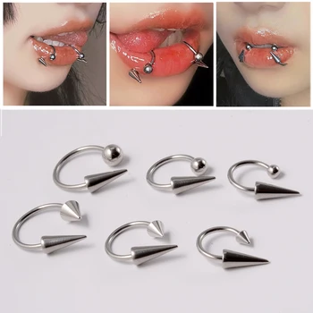 콘 볼 스파이크 립 링, 셉텀 링, 스테인레스 스틸 말굽 코 피어싱, 이주 나선 귀걸이, 바디 쥬얼리, 16G, 2 개