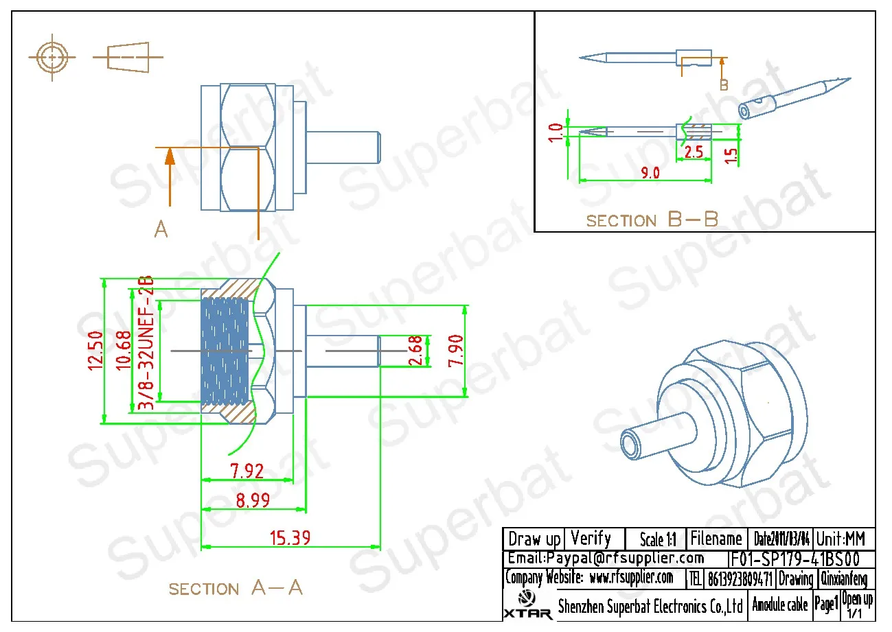 75 Ohm Male RF Coaxial Connectors for RG179 Cables