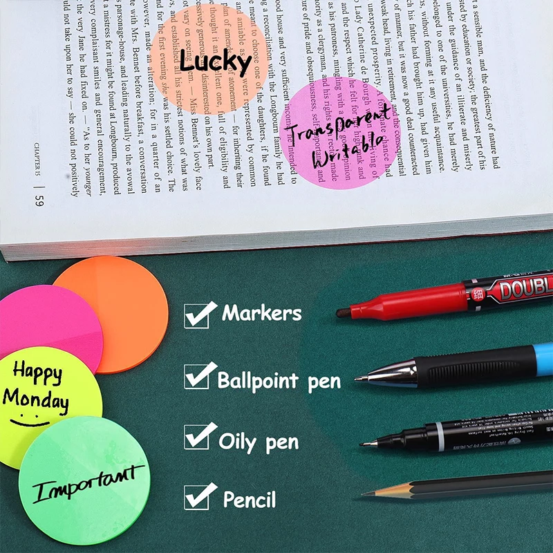 

Cross Border Morandi Color Transparent Waterproof Sticker Fluorescent Transparent Sticky Note Pad Circular Index Sticker