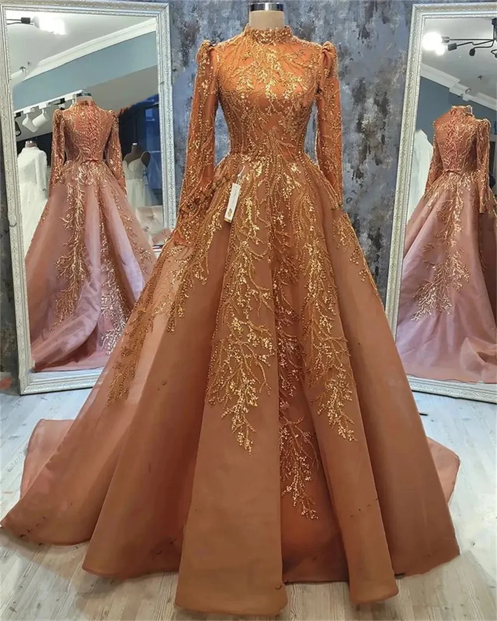 chinese dress ladies Long Sleeve Lace Floral Formal Dress by LaDivine CD233 – The Dress Outlet main image 1