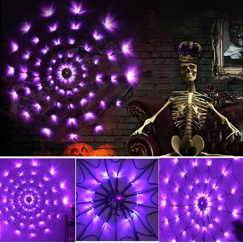 LED Spider Web Lamp Halloween Decorative Lamp Ghost Festival Prop Atmosphere Lamp Halloween Remote Control Spider Web Lamp halloween led lanterns wizard hat hanging lamp 3m 5pcs ghost face string lights festival horror atmosphere room decoration lamp