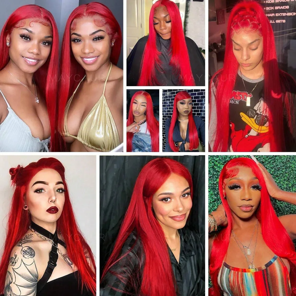 250% Density Straight Lace Front Wigs Human Hair Red 13x4 Lace Front Wigs Human Hair HD Transparent Lace Front Wigs