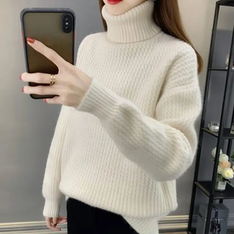 

Turtleneck Pullover Sweater Female Outer Wear Autumn Winter 2024 New Loose Sweater Jacket Women Knitted Bottoming Shirt Tops