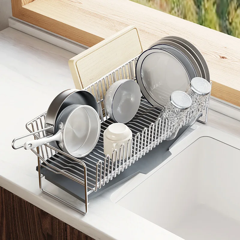 Stainless Steel Utensil Holder For Kitchen Counter - 3 Compartment Drying Rack, 11.6"L