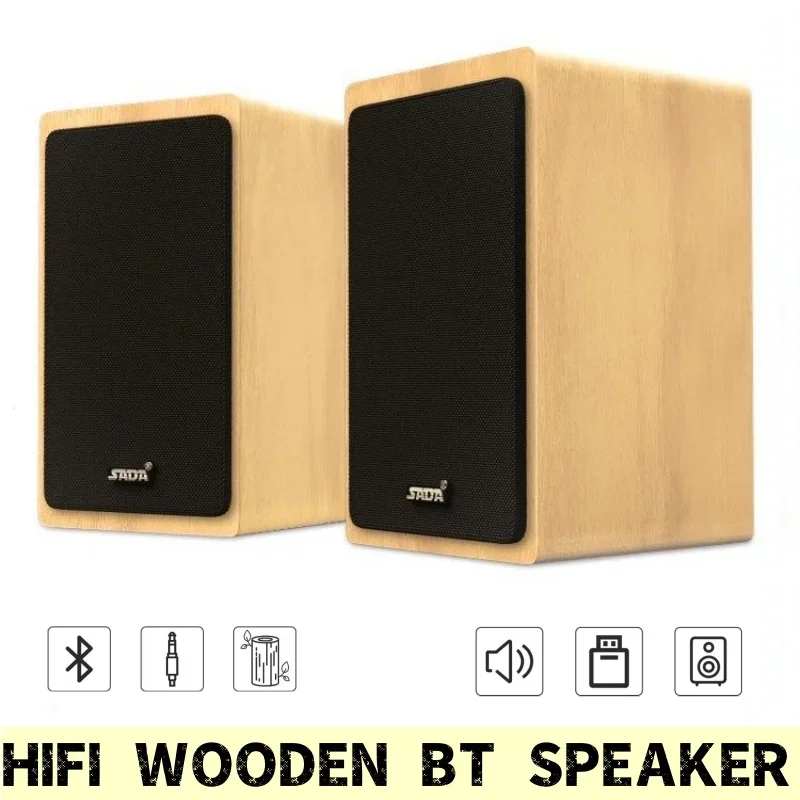 V-121 나무 2.0 컴퓨터 서브우퍼 미니 E스포츠 게임 블루투스 스피커, HIFI 홈 시어터 유선 사운드 시스템, 데스크탑 USB AUX TF