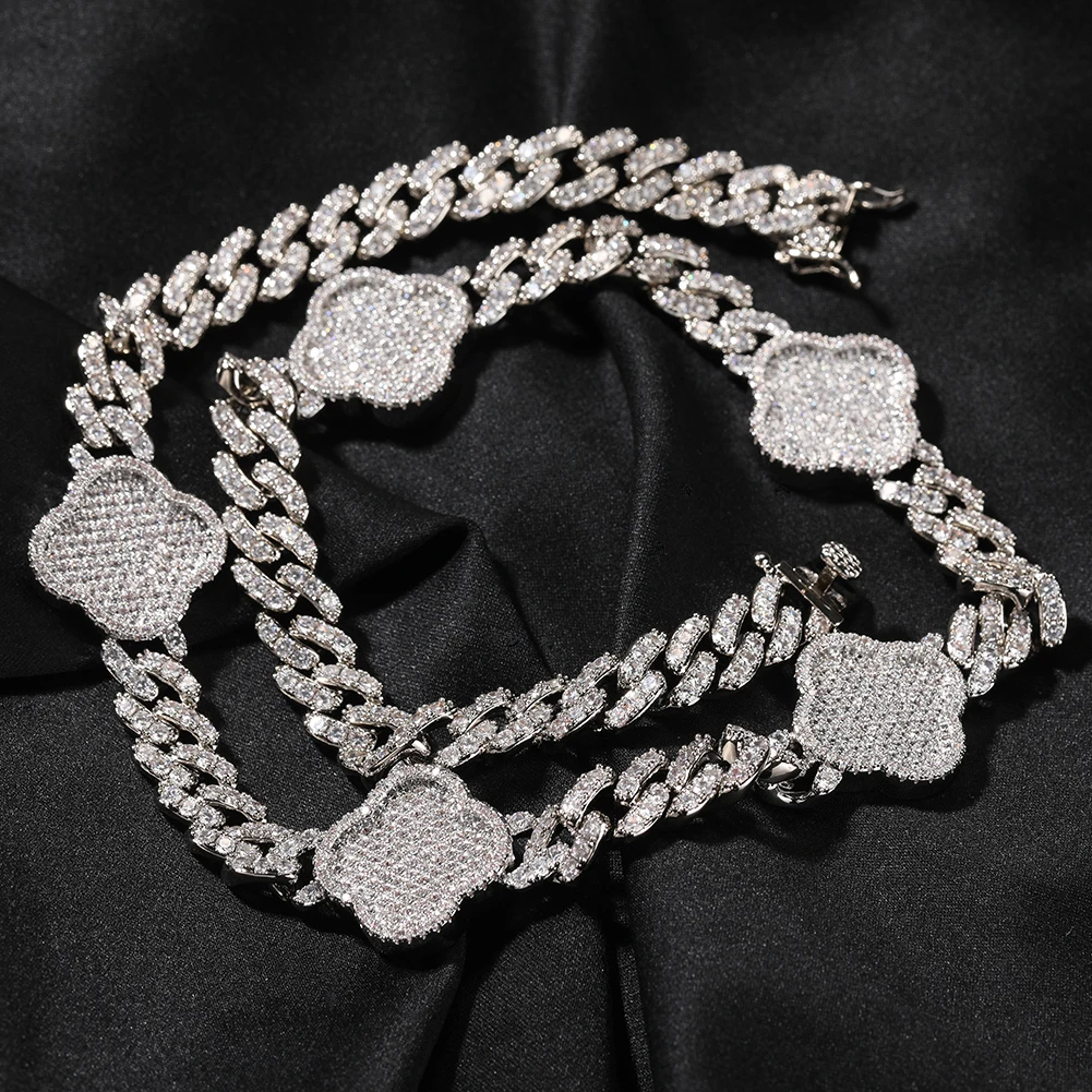 UWIN Round CZ Four Leaf Clover Chain With 9mm Cuban Chain Full Iced Out  CZ Cubic Zircon Fashion Luxurious Choker HipHop Jewelry