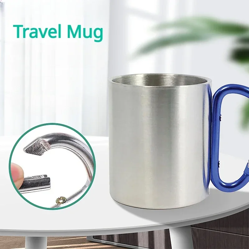 220ml Stainless Steel Cup for Camping Traveling Outdoor Cup with Handle Carabiner Climbing Backpacking Hiking Portable Cups