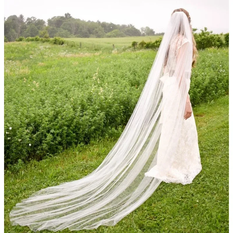 One-Layer Soft Tulle Long Bridal Veils Comb Marriage Accessories Bride Hair Wedding Veil 3 Meters bridal veil