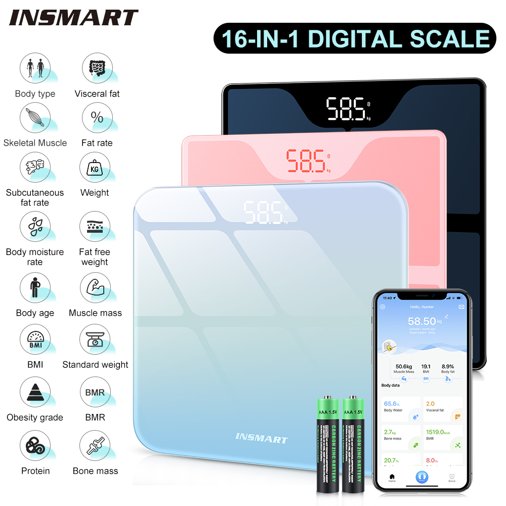 INSMART Bathroom Scale Digital Body Fat Scale for Human 180KG BMI Bioimpedance Scale Balance Weight Body Smart Weight Scale
