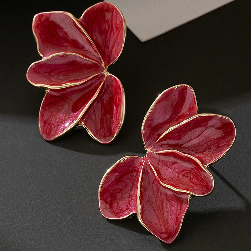 Orecchini A Perno Fiore Bohémien - Grandi Petali Rosa In Smalto E Acrilico, Gioielli Vintage Per Donne E Ragazze - 6