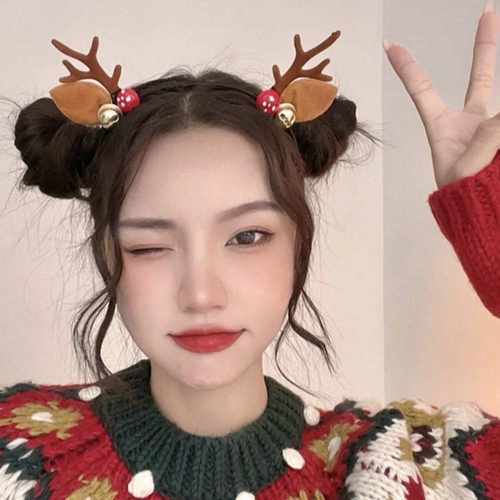 Christmas Headband Santa Claus Children Headwear Green Bowknot Deer Ear Xmas Antler Hair Loop