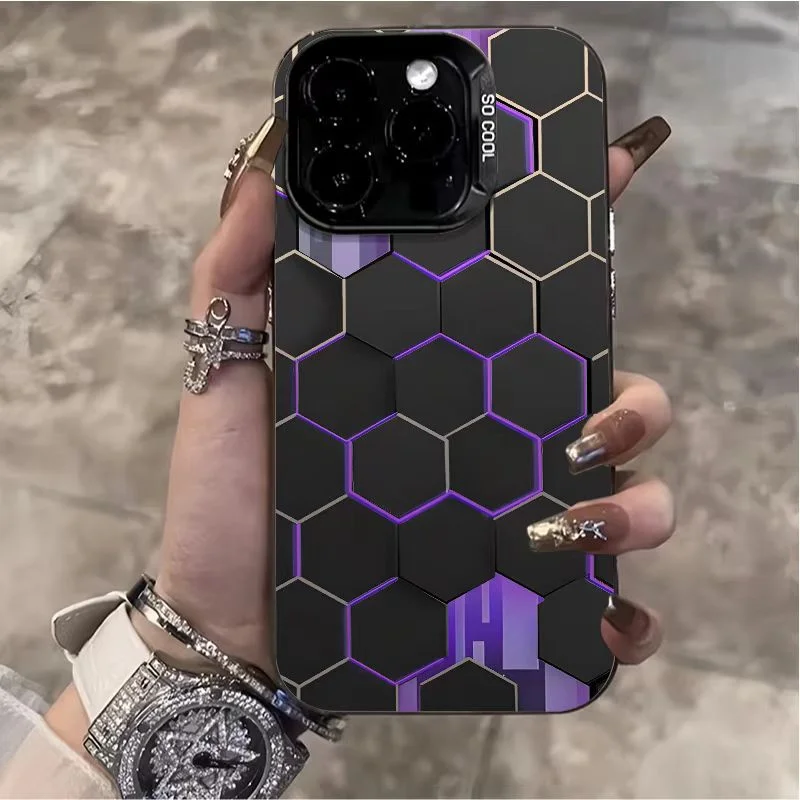 Sleek Honeycomb Matte Shockproof Phone Case with Laser Design
