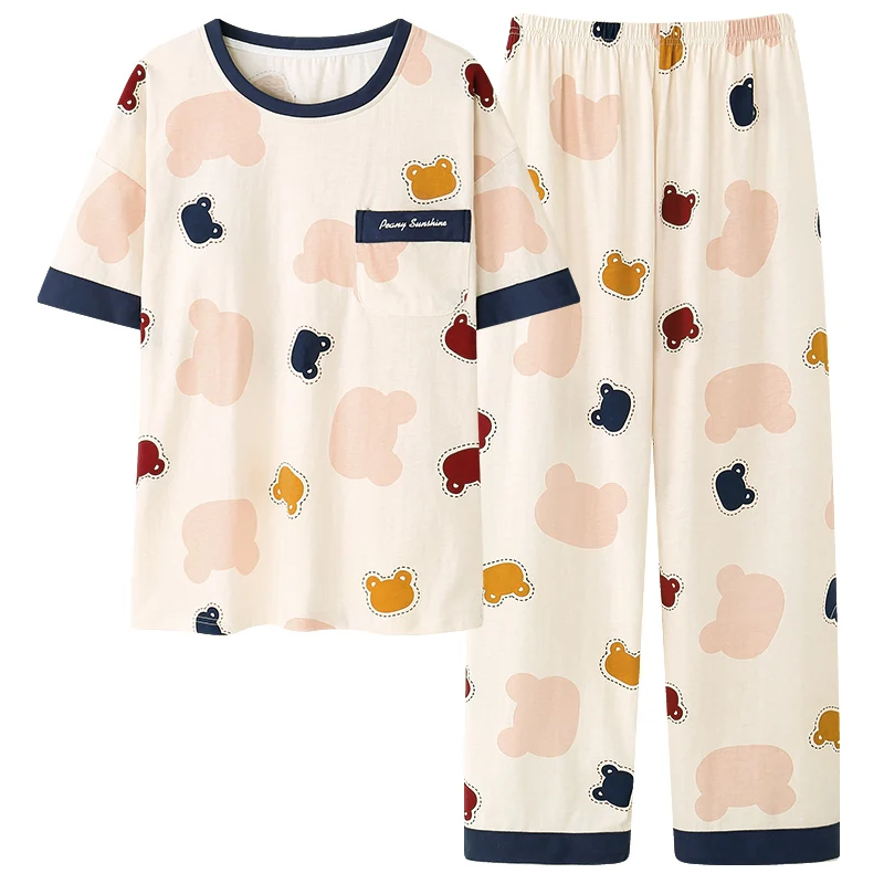 SUKAE M-5XL Plus Size Lingerie Cotton Sleepwear Big Size Women's Pajamas Short Sleeve Long Pant Summer Homesuit Soft Pyjamas New - Image 6