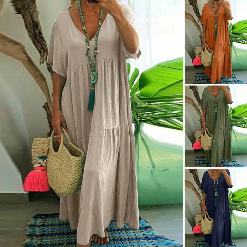 

Summer Women's New Splicing V-neck Loose Irregular Hem Long Skirt
