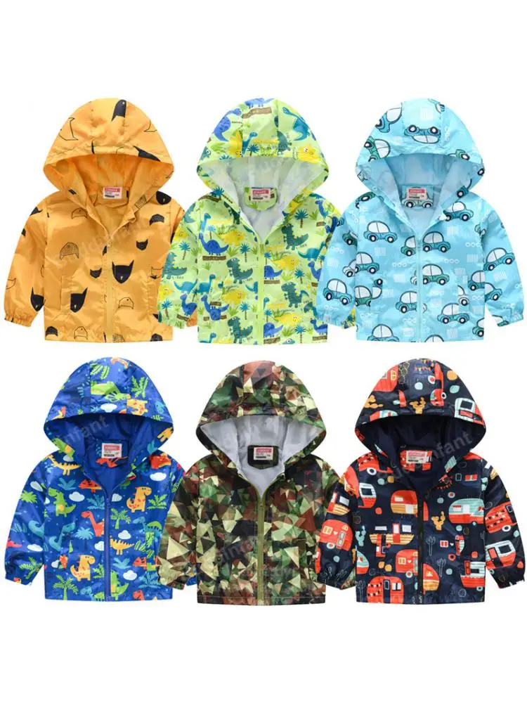 Kids Jackets Children Clothes 2/3/6/7 Year Toddler Boy Jacket Waterproof Wind Kids Windbreaker Coat Zipper Baby Spring Summer Cartoon Pattern
