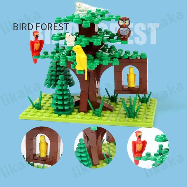 City Farm Animals Building Blocks Nature Animals Fish Otter MOC Underwater World Fish Dolphin Octopus Set DIY Toys for Kids Gift - bird forest