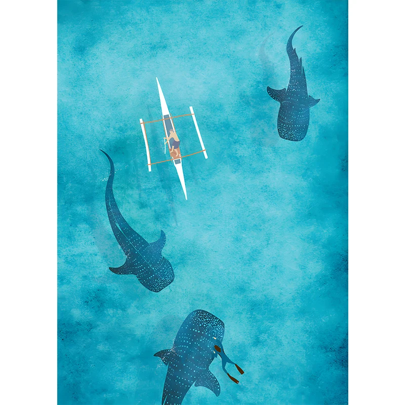 Blue Watercolor Ocean Wildlife Canvas Art