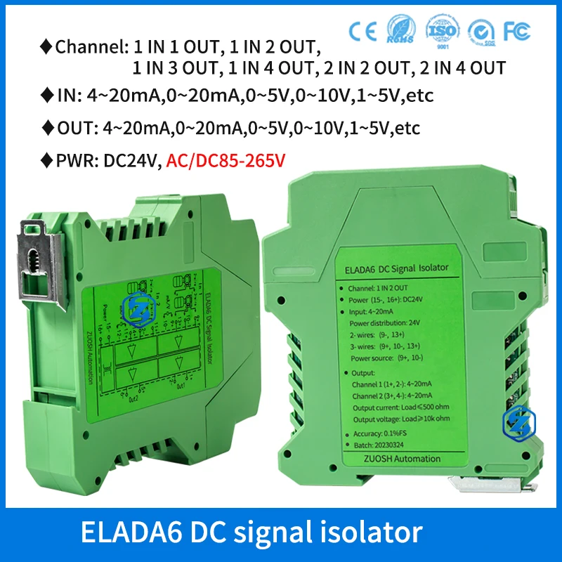 

DC 4-20mA 0-10V 0-5v Signal Isolator 2 input 4 output 2 Wires Analogue Signal Distributor Converter Signal Isolated Transmitter