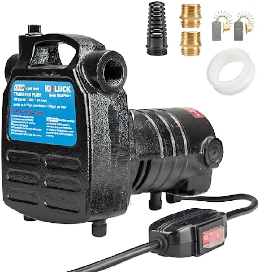 KITLUCK 120V 1/2 HP 1500GPH Cast Iron Portable Electric Utility Water Pump, Heavy Duty High Pressure Transfer Pump