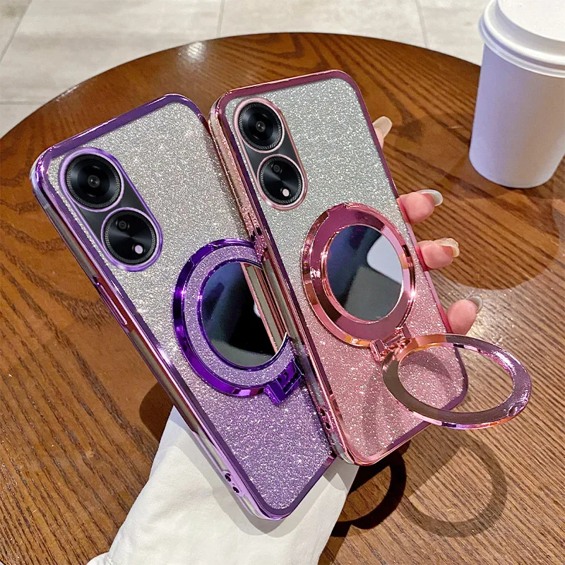 Mirror Fashion Glitter Phone Case with Magnetic Bracket TPU Cover
