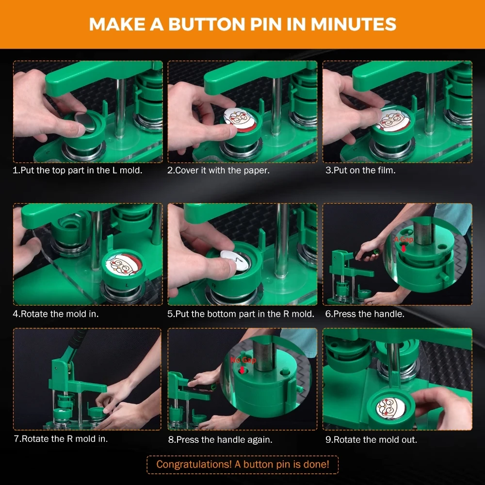 25/44/58mm DIY Button Badge Making Machine with 100 sets Blank Badge Material Magnetic Mold Handpress Maker Adjustable