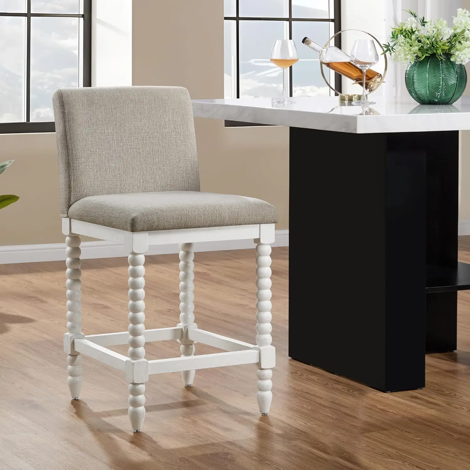 Spindle Counter Stool with Padded Spring Seat,Wooden Bar Stools Farmhouse 26 Inch Counter Height Stools Chairs with Spindle Back
