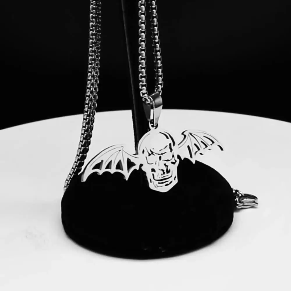 Gothic Vampire Bat Skull Wings Necklace Pendant Stainless Steel