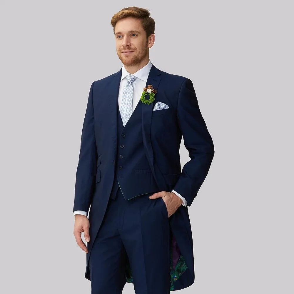 

Dark Blue Suits for Men England Style Formal Notch Lapel Single Breasted Male Suit Prom Party Tailcoat Slim (Blazer+Vest+Pants)