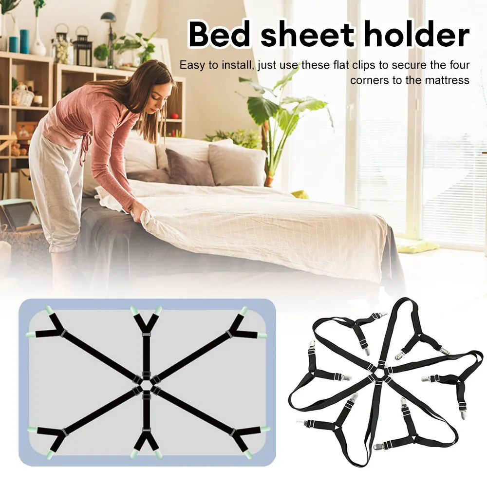 Bed Sheet Holder Adjustable Elastic 12 Clips Fixed Holder Mattress Clip  Fasteners Cover Blankets Grippers Fixing Non-Slip Strap