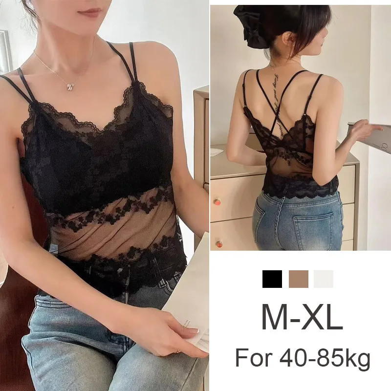 

2PCS/Set M-XL For 40-85kg New Lace Beauty Back Cross Women Bra Summer One-Piece Chest Pad Sexy Bottoming Inner Outwear