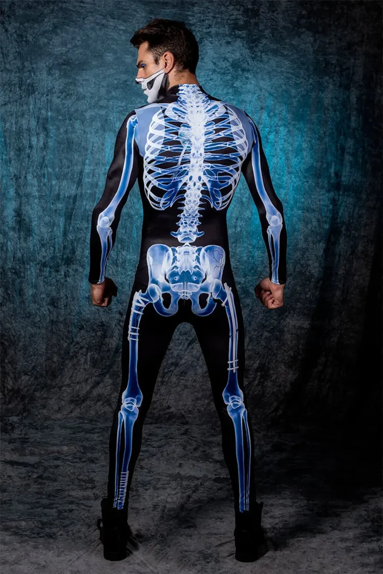Ghost Scarey Cosplay Costumes for Men Skull Print Gothic Long Sleeve Jumpsuits Womens Rompers Carnival Party Male Clothes