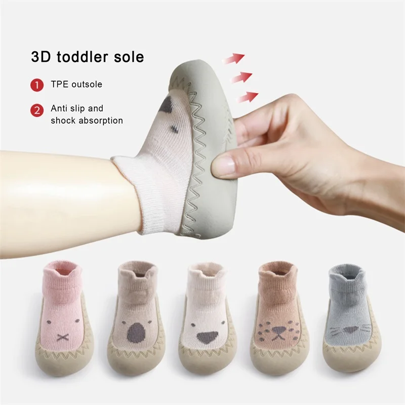 

New Baby Sock Shoes Cute Cartoon Animal Rubber Sole Non-Skid Indoor Slipper Infant First Walking Floor Shoes Newborn Socks