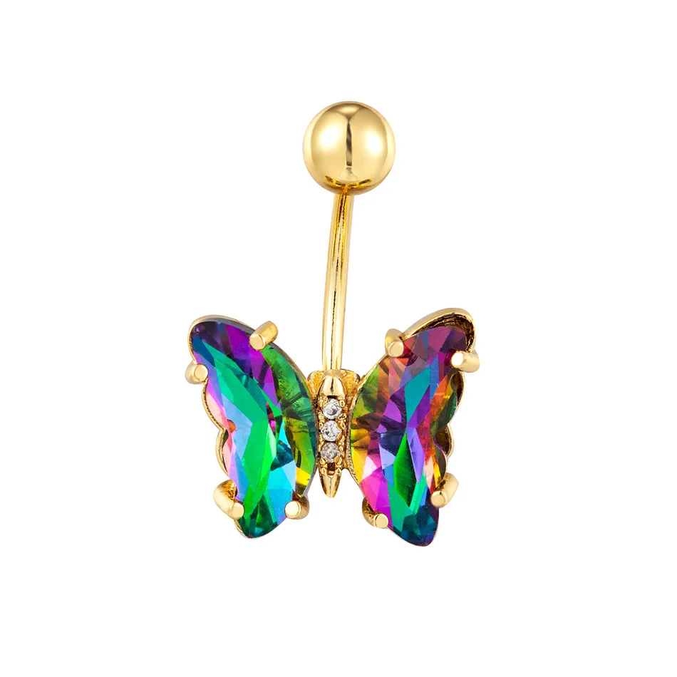 Piercing jewelry body piercing earrings ear piercing jewelry ear studs metal jewelry belly button earrings belly button piercings body piercing jewelry body jewelry Colorful crystal butterfly navel earring 16G 10mm surgical steel belly button piercing rings woman ear lobe stud body jewelry