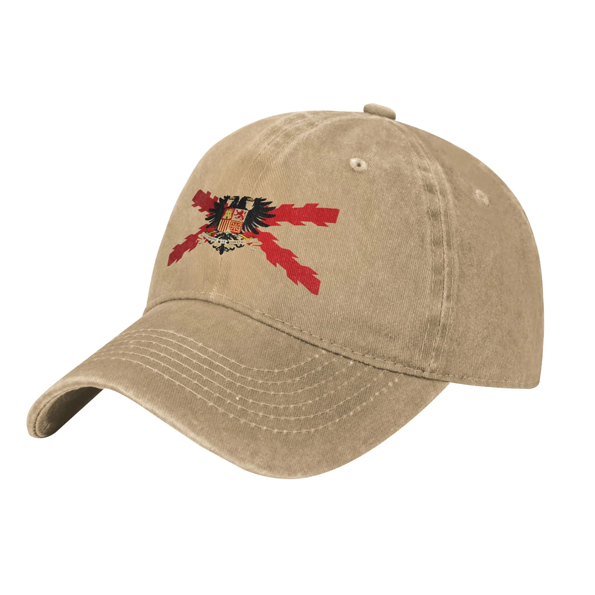 Spanien-Flagge Burgunderrot Kreuz Washed Baseball Cap Design Print Sonnen-Hip-Hop-Hüte Sommer Herren Erwachsene Jagd Camping Snapback Cap – Detail 7