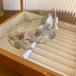 Golden Metal Butterfly Bridal Hairband for Women - Elegant Veil Decoration for Wedding Accessories (Silver color)