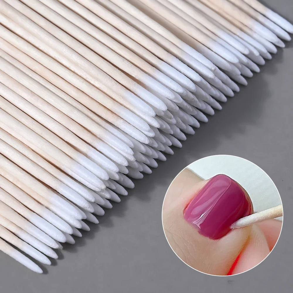 Cotton Swab 100/300/500Pcs Wood Handle Small Pointed Tip Head For Eyebrow Tattoo Beauty Make-up Nail Wooden Sticks 7cm