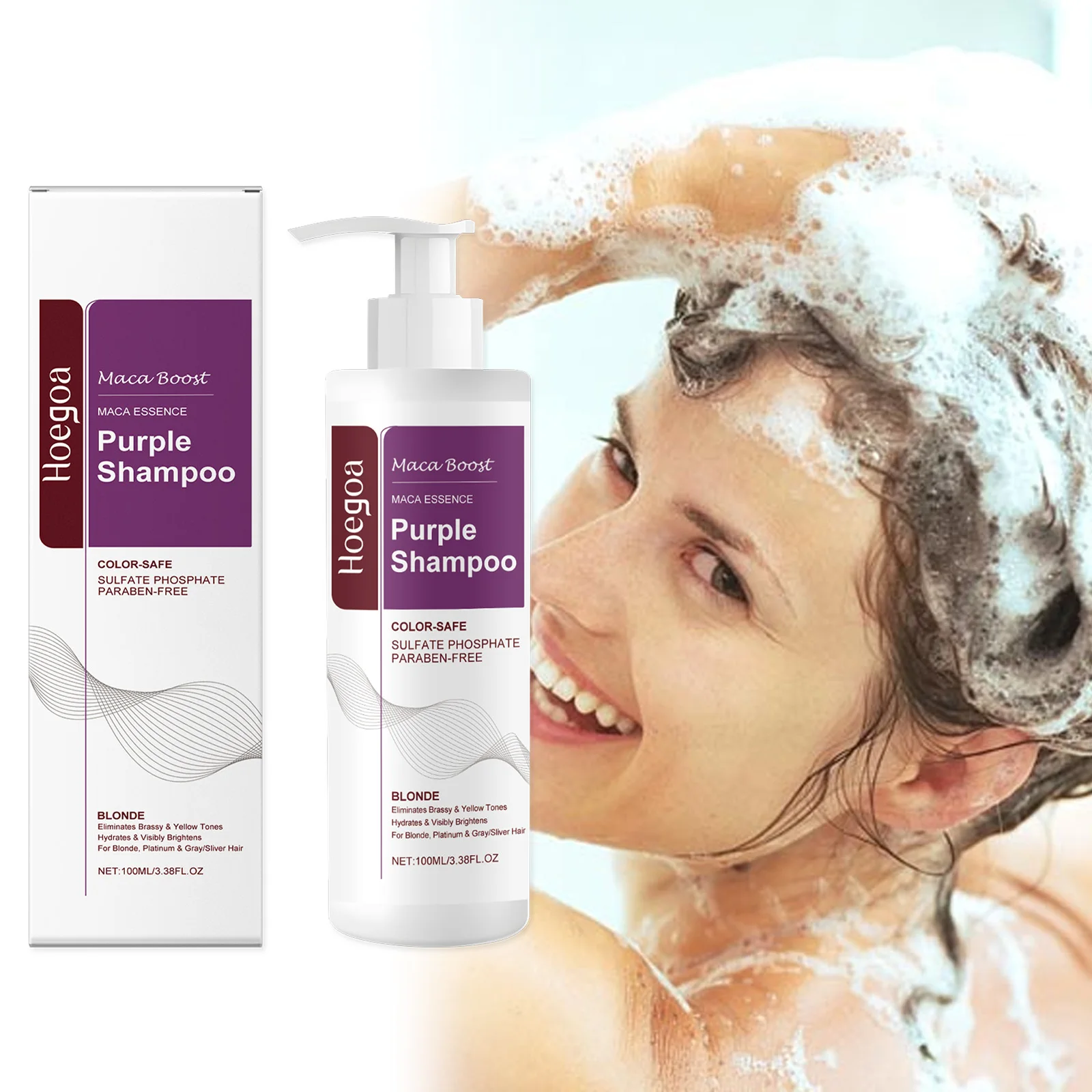 Maca Boost Purple Shampoo Fade Yellow After Bleach Hair Gray Hair Remedy Non-Irritating Purple Hair Mask For Dry Damaged Hair