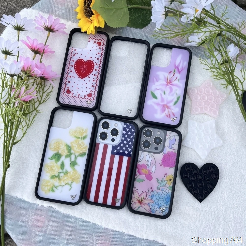 Wildflower Lily and Rose Bluebell Phone Case with American Flag Design