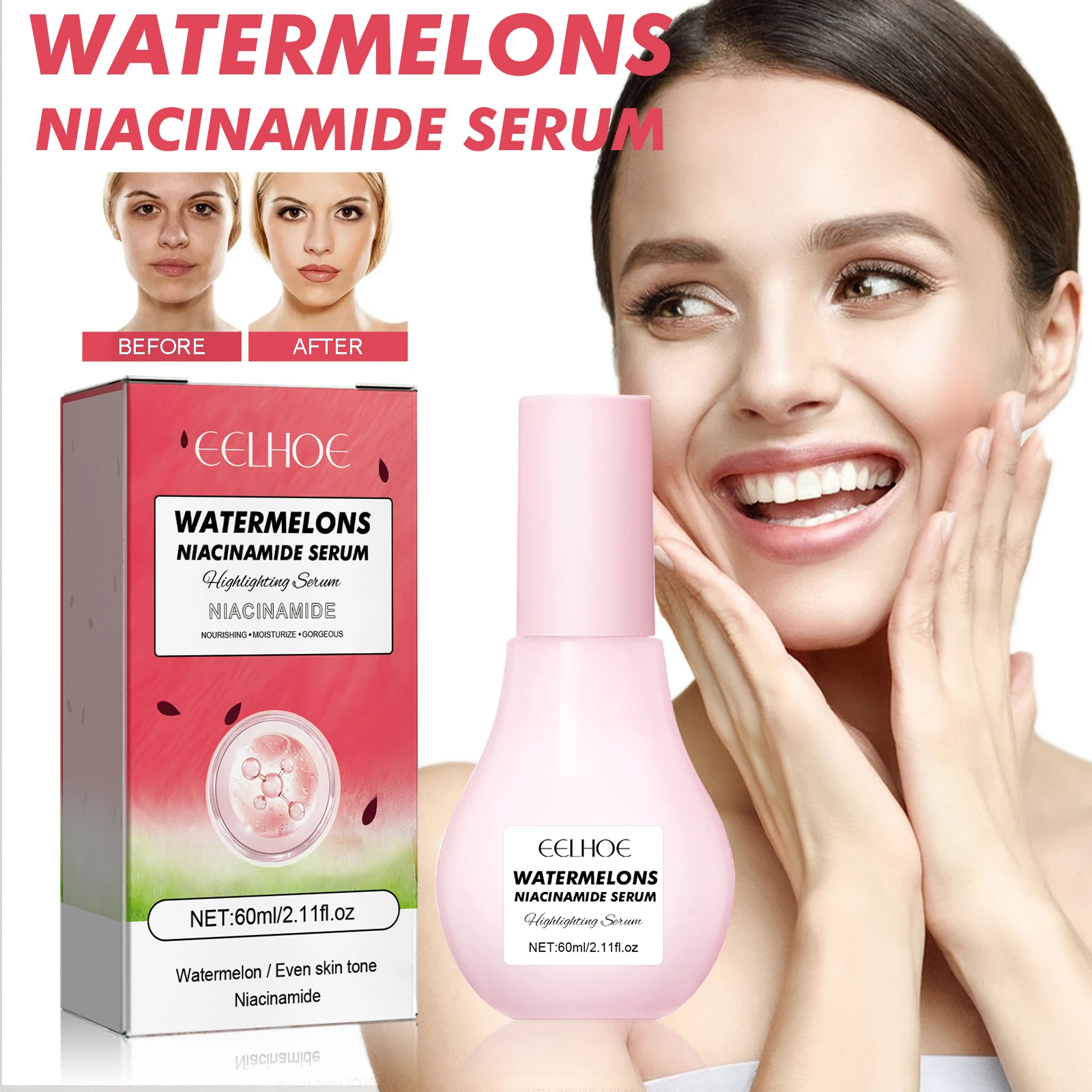 Facial Essence Watermelon Nicotinamide Moisturizing Brightening Smoothes Lines Shrinks Pores